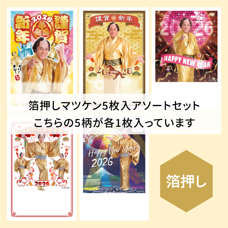 イラスト付き年賀はがき　箔押し暴れん坊将軍　カラーASGアソート1～3 3枚入り